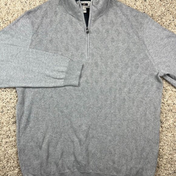 Joseph Abboud 1/4 Zip Sweater Mens Large Gray Cotton Cashmere Textured Diamond - Picture 1 of 7